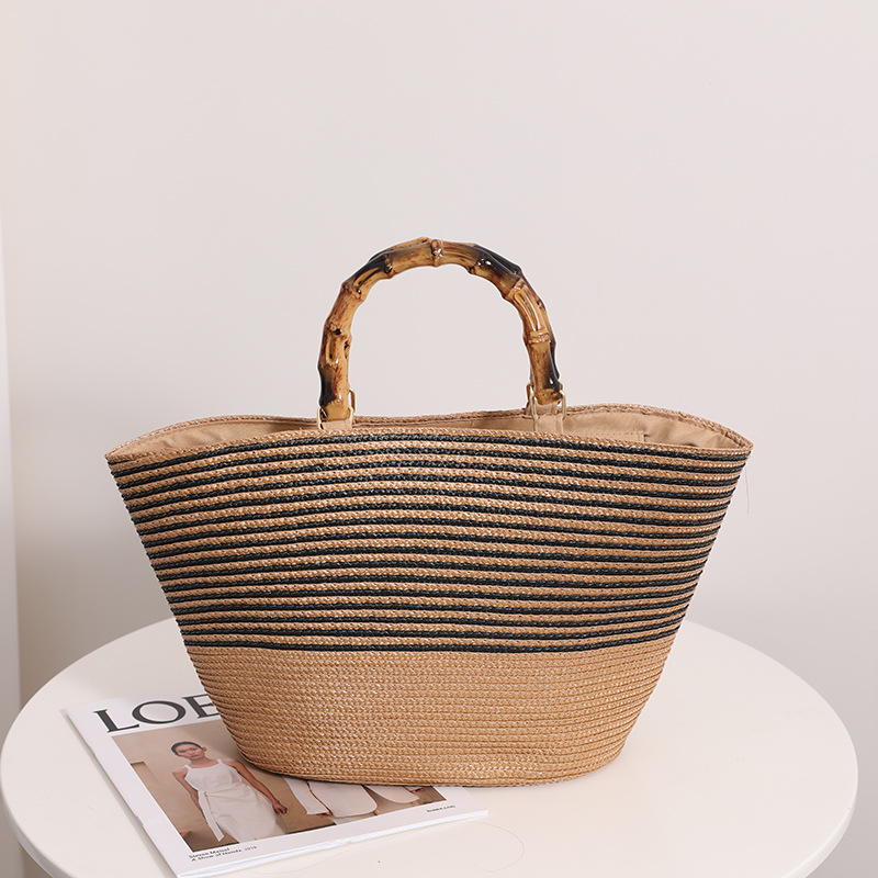 Bamboo Handle Straw Shopper Tote > Straw Bags > Mezon Handbags